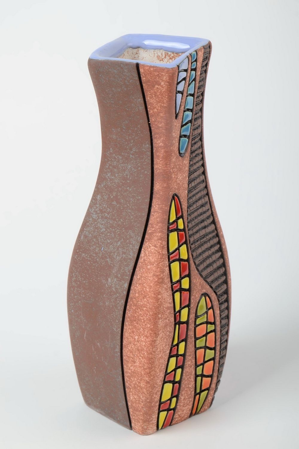 Глиняная ваза ручной работы с росписью пигментами красивая для декора дома 2.2 л фото 2