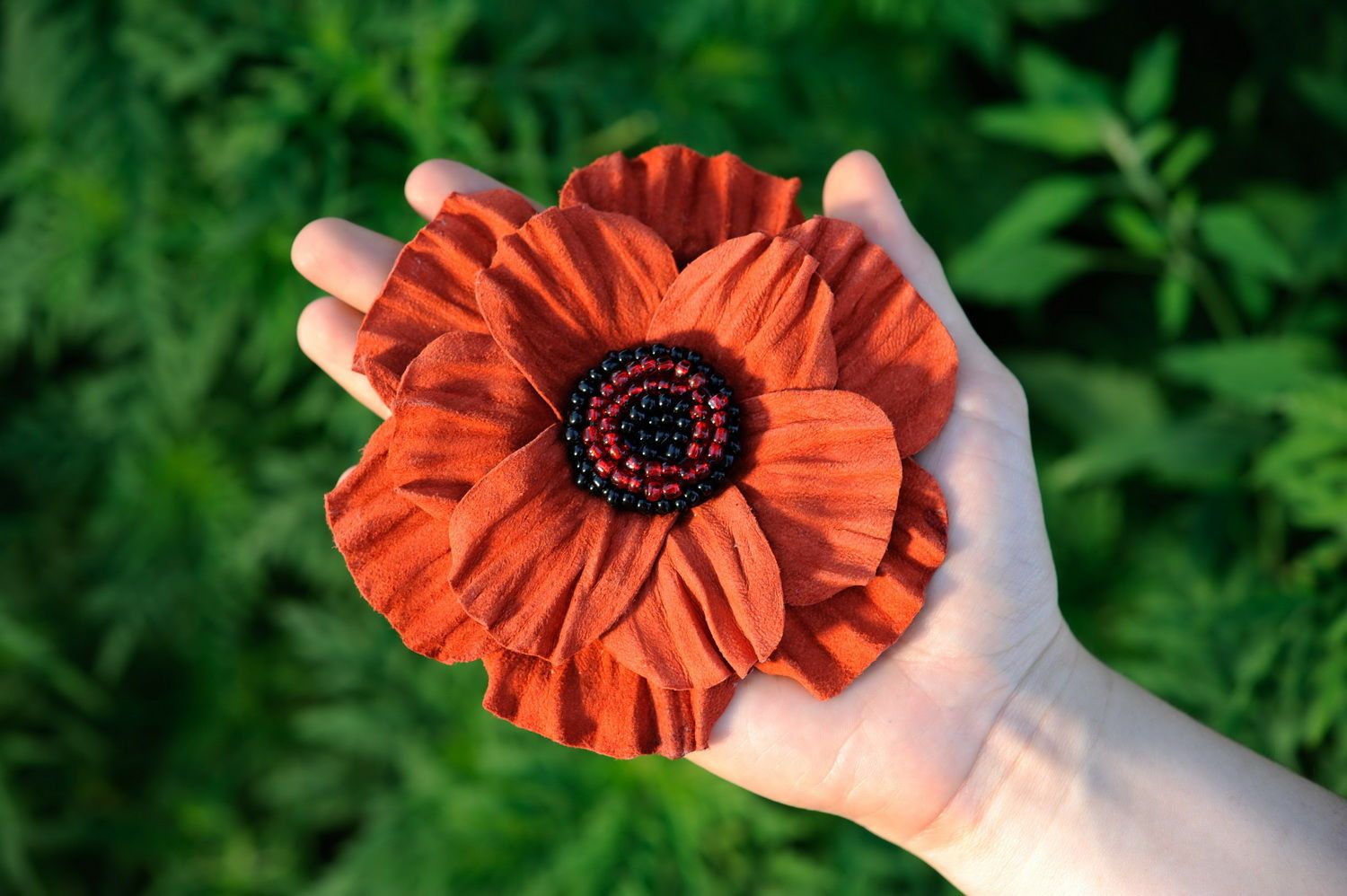 Brooch made ​​of leather Poppy photo 5