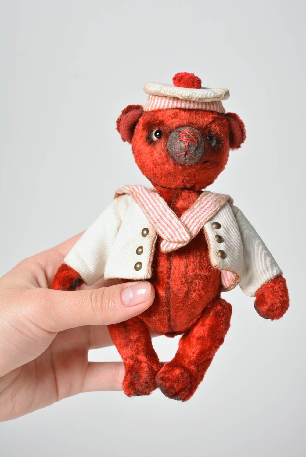 Oso de peluche rojo hecho a mano juguete de tela regalo original para niña foto 1