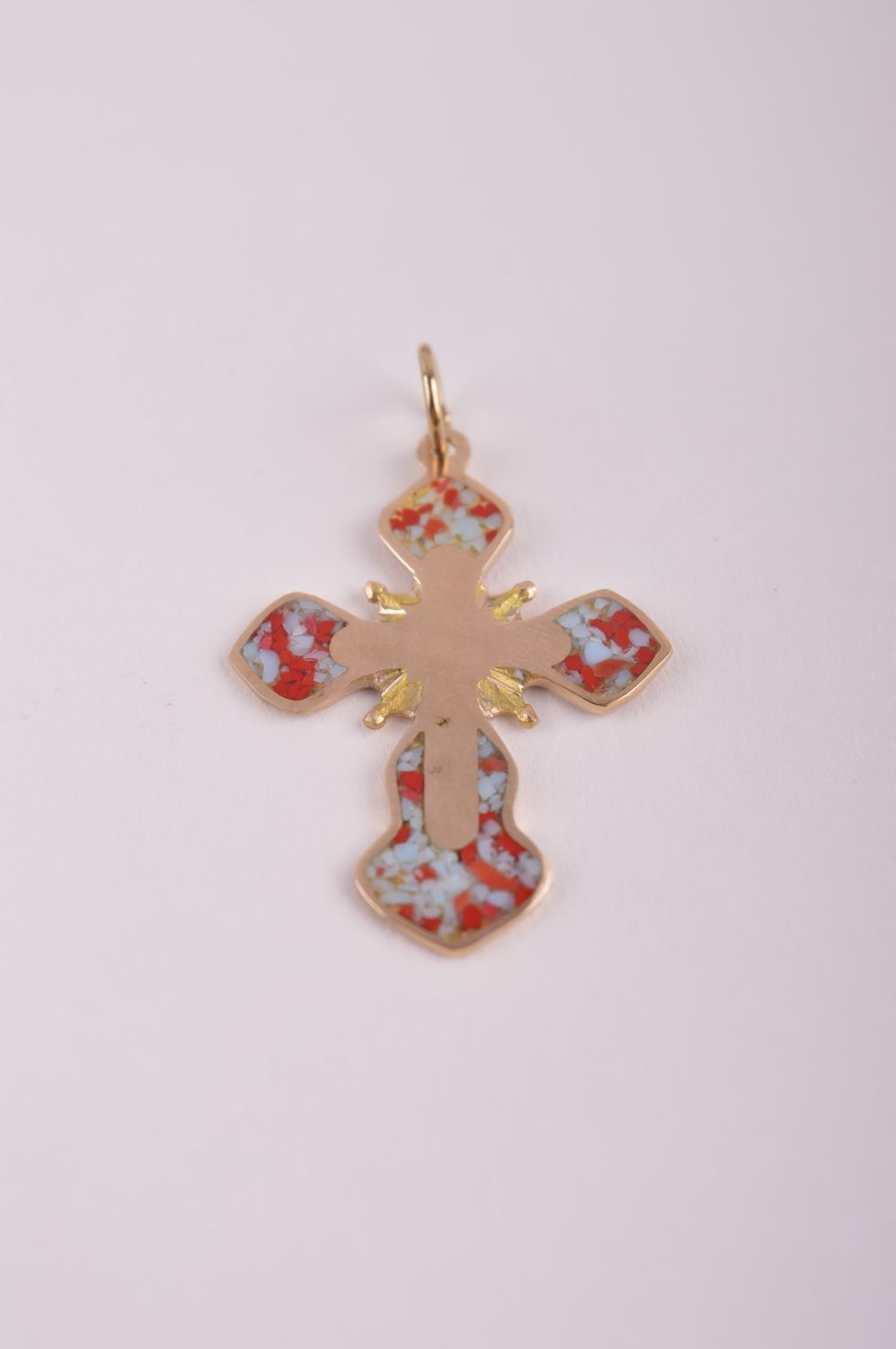 Крестик с камнями handmade подвеска на шею в форме креста украшение из латуни фото 2