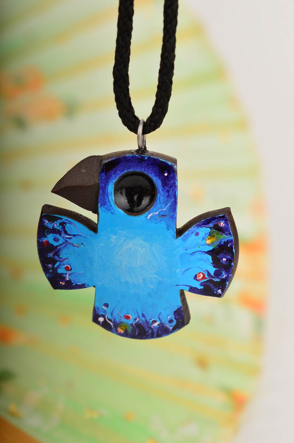 Pendentif céramique original Bijou fait main oiseau bleu Accessoire mode photo 1