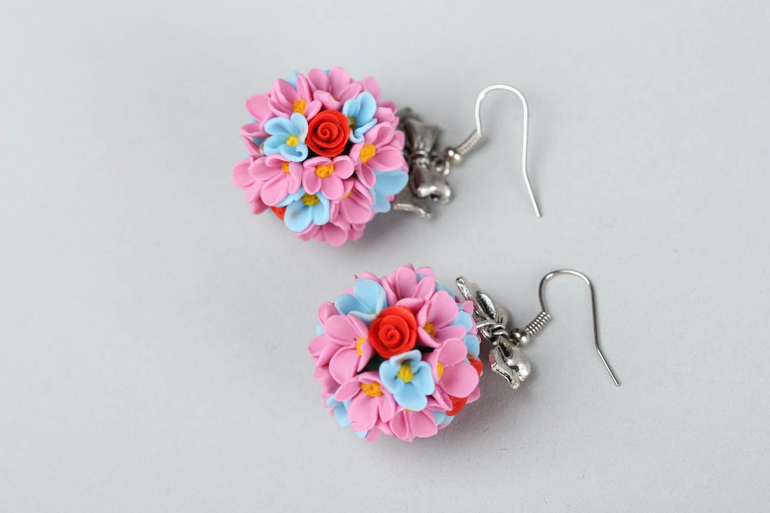 Earrings with flowers made of polymer clay photo 2