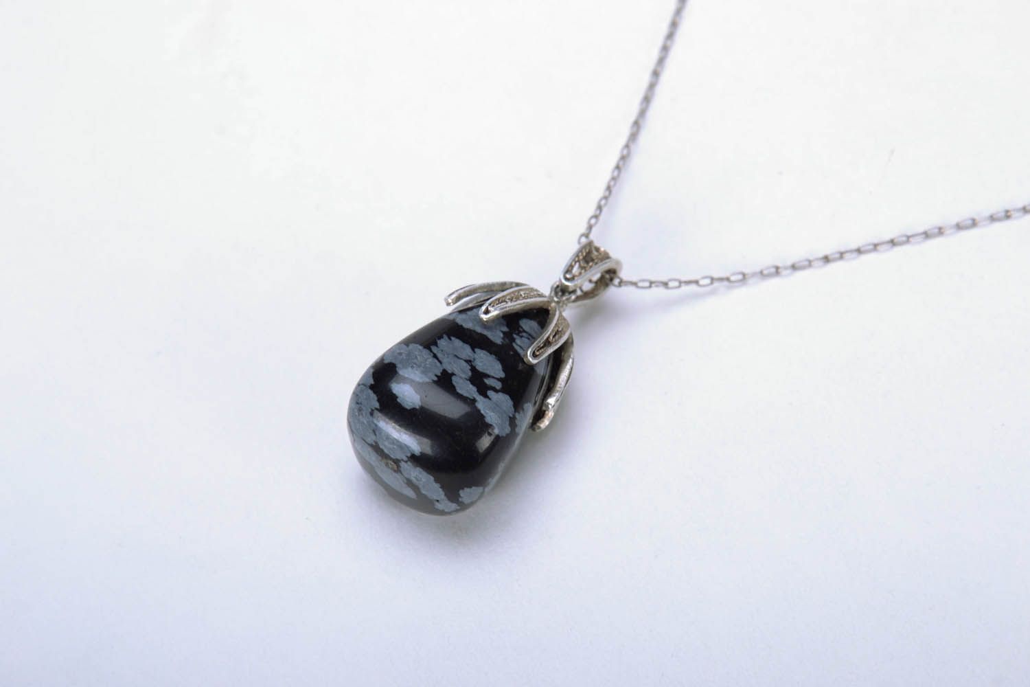 Silver pendant with obsidian photo 4