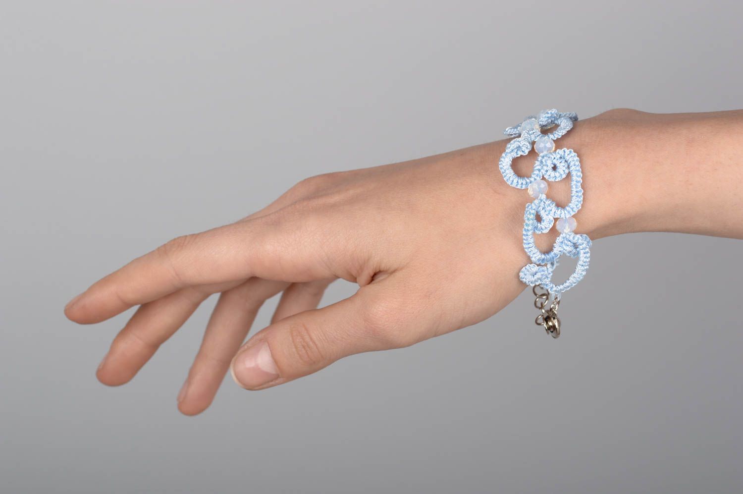 Bracelet bleu Bijou fait main fils de soie au crochet avec cristal Cadeau femme photo 5