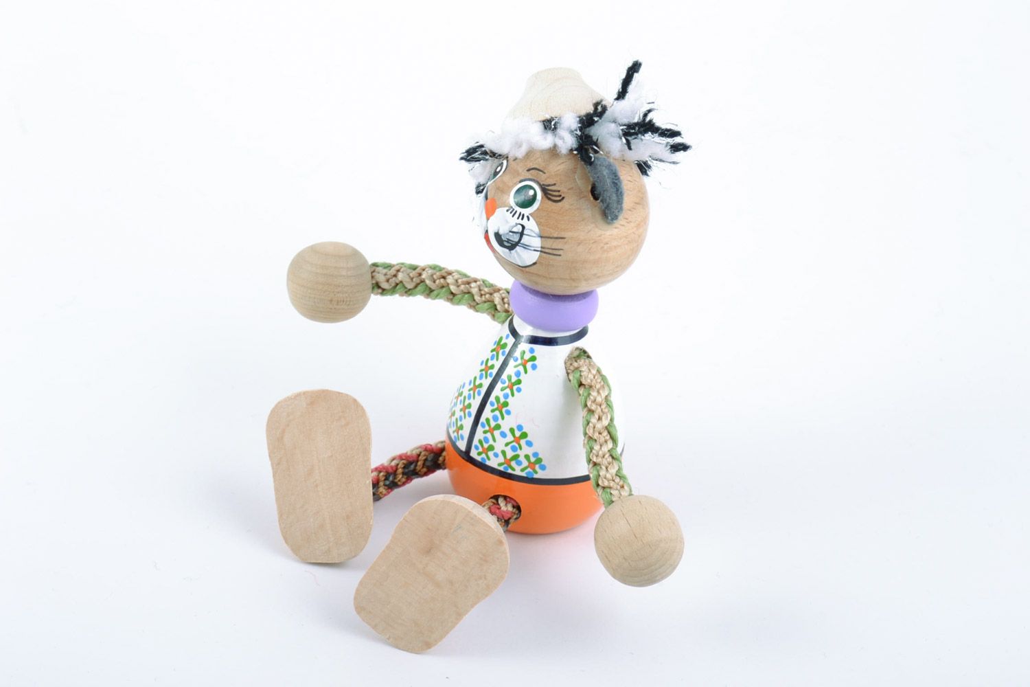 Деревянная игрушка котик с росписью ручной работы игрушка для детей красивая фото 4
