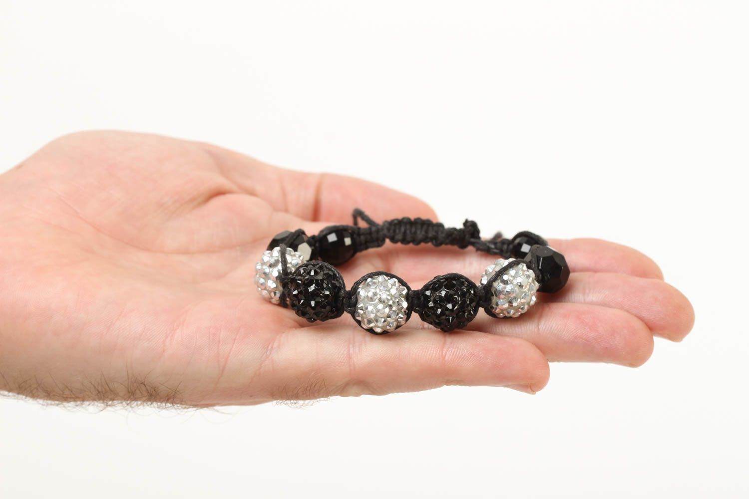 Handmade silver and black beads strand bracelet for teen girls photo 6