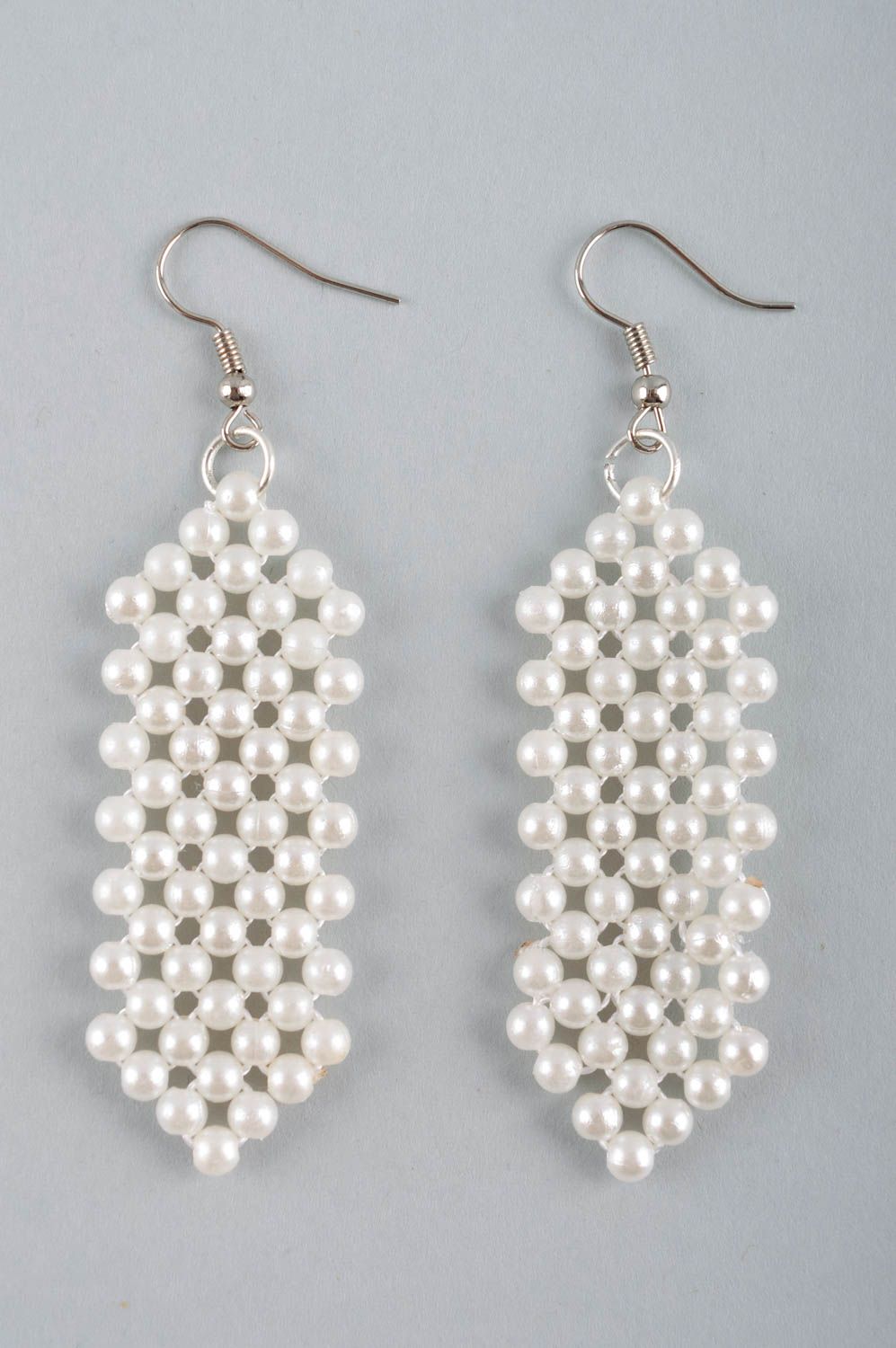 White handmade beaded earrings woven bead earrings fashion accessories photo 3