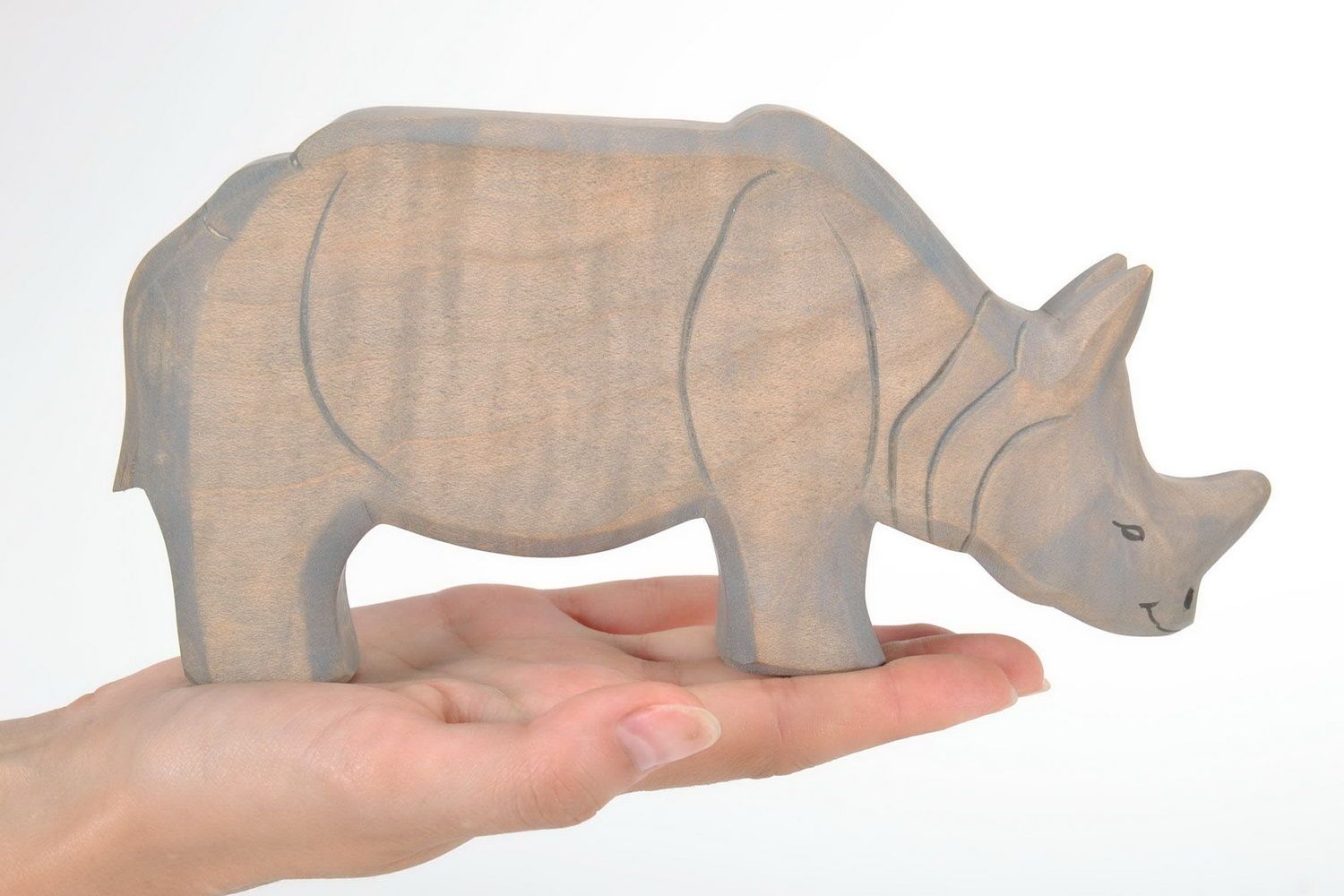 Figurine rhinocéros Jouet en bois fait main original Décoration d'intérieur photo 3