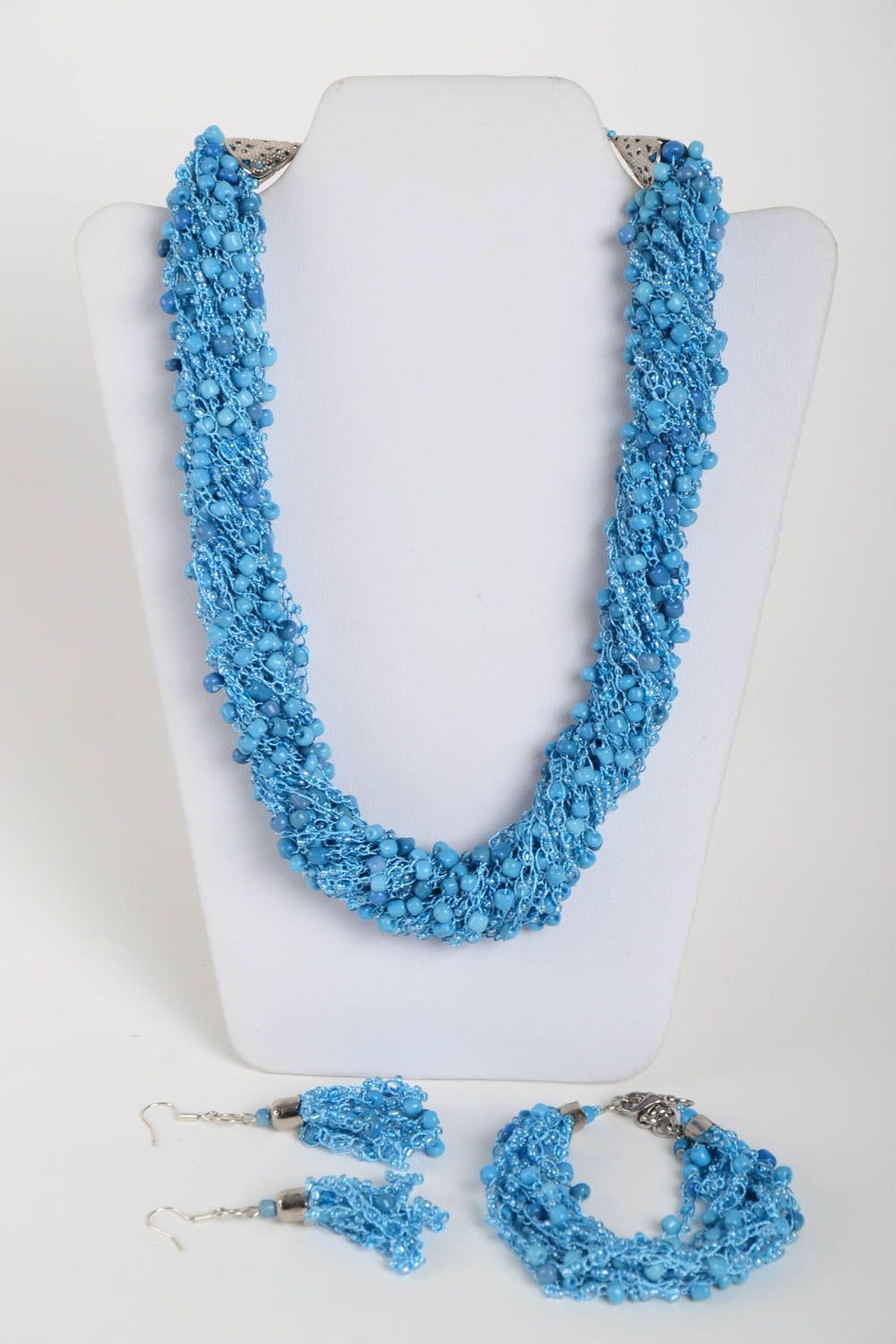 Handmade beaded necklace elegant blue earrings designer evening necklace photo 3