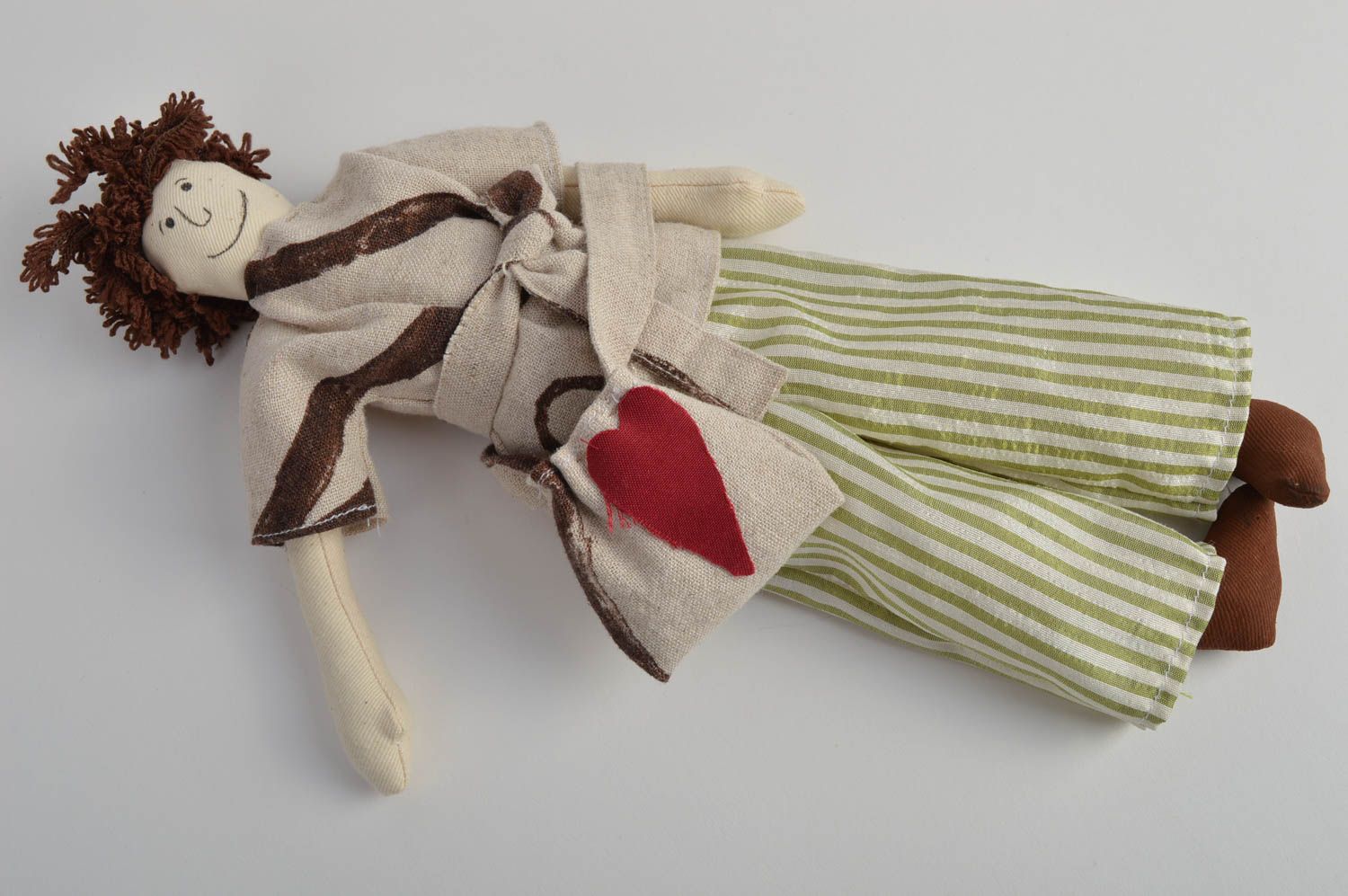 Handmade designer fabric soft doll for kids and interior decor boy with bag photo 3
