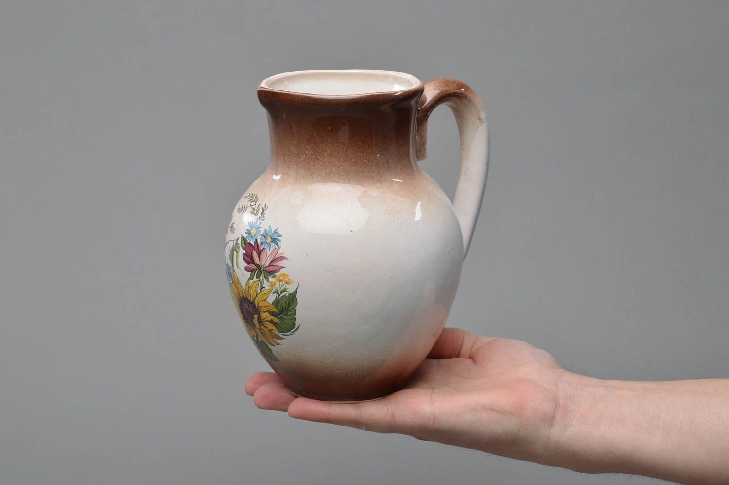30 oz ceramic porcelain water pitcher with a floral design with handle 2 lb photo 4