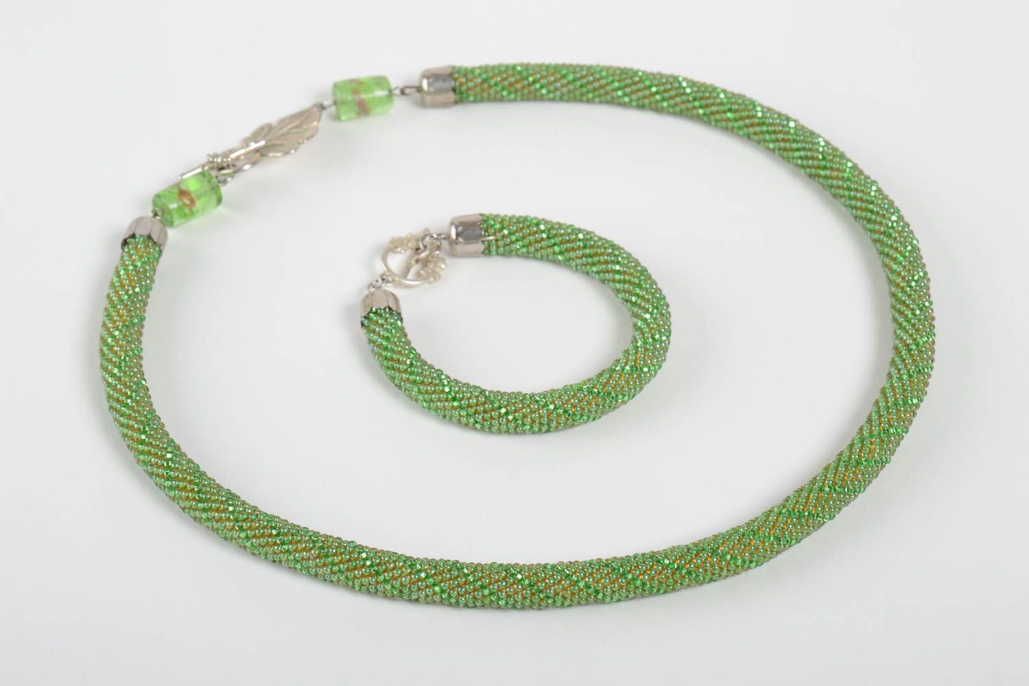Bijou fait main Bracelet spirale et collier perles rocaille verts Cadeau femme photo 3