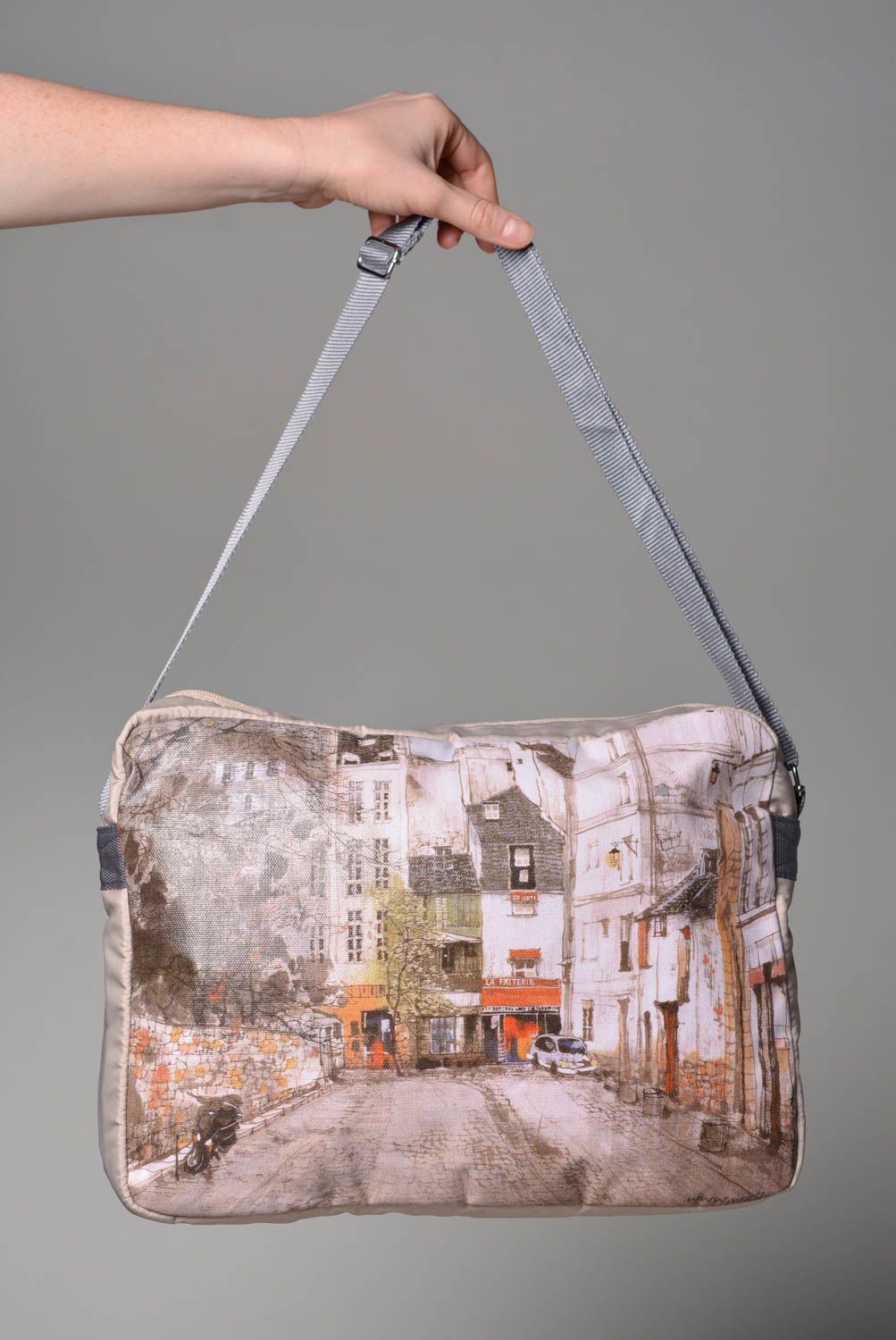 Сумка ручной работы сумка через плечо текстильная сумка с городским пейзажем фото 3
