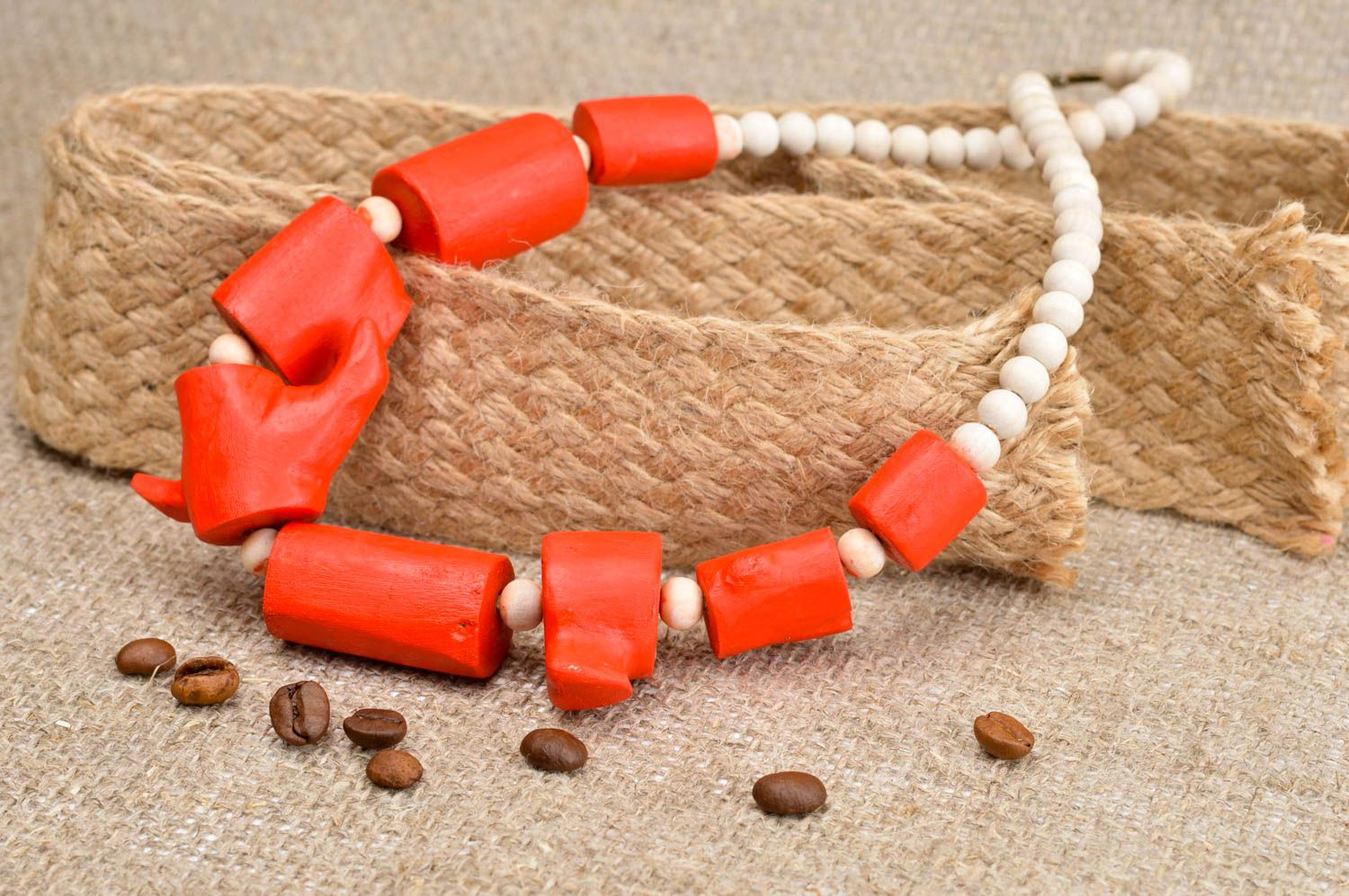 Kette Holzperlen handgefertigt Holz Halskette Schmuck Collier orangefarben foto 2