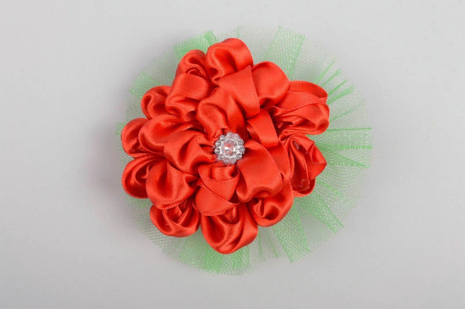 Rote Blume Haarspange handgemachter Schmuck Accessoire für Mädchen grell  foto 5