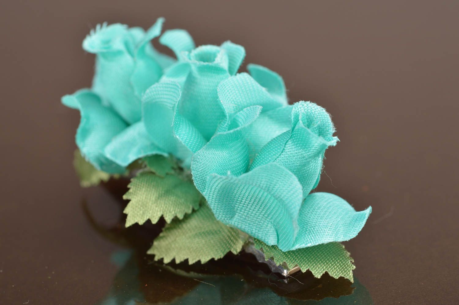 Handmade cute hair clip made of artificial flowers on metal basis for kids photo 2