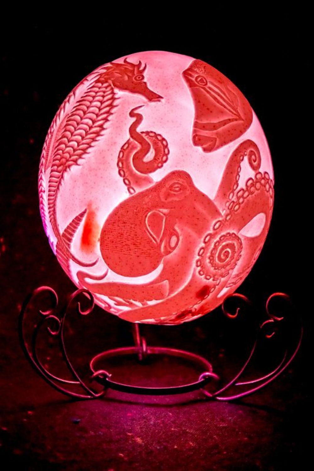 Lâmpada de ovo de avestruz esculpida O reino de Poseidon foto 2