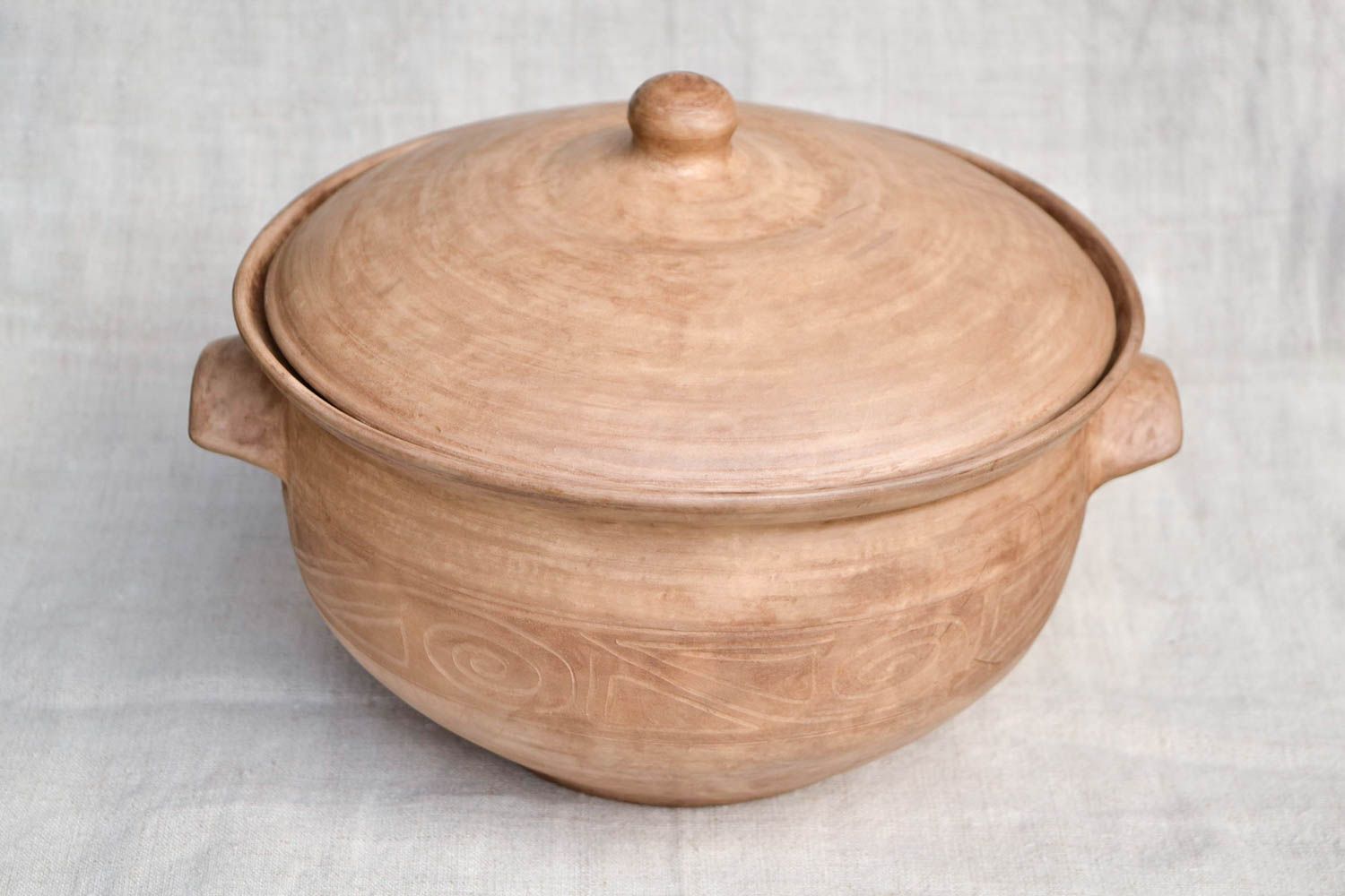 Topf aus Ton handgefertigt Deko für Küche Keramik Geschirr 3 L hellbraun 3 L foto 5