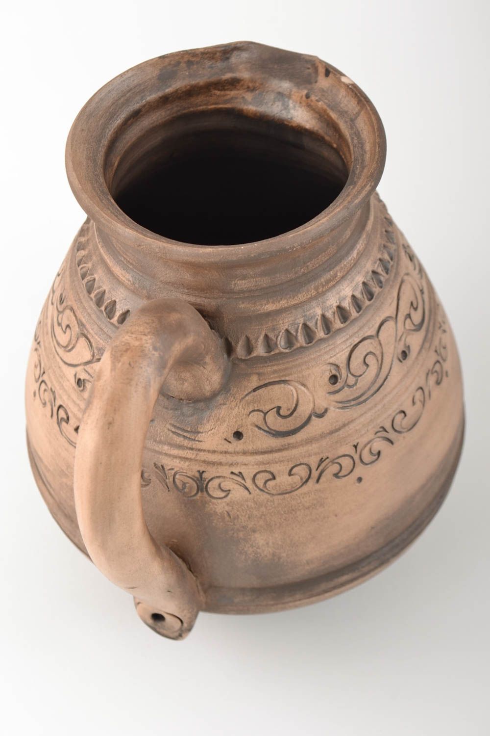 Cruche céramique originale en terre cuite 2 litres marron à motif faite main photo 2