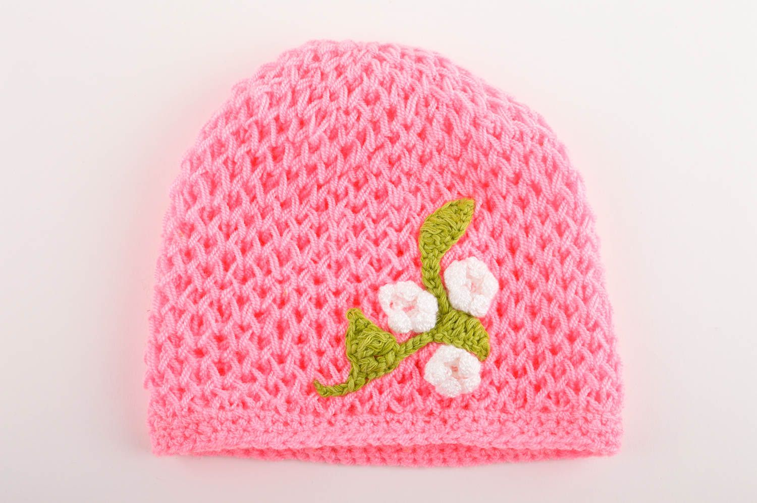 Зимняя шапка хенд мейд вязаная шапка для детей детская вязаная шапочка розовая фото 5