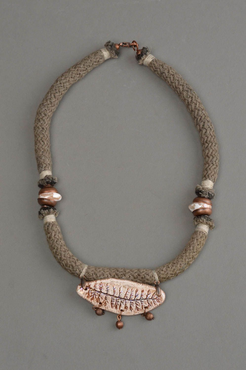 Unusual handmade necklace accessory in ethnic style ceramic designer jewelry photo 2