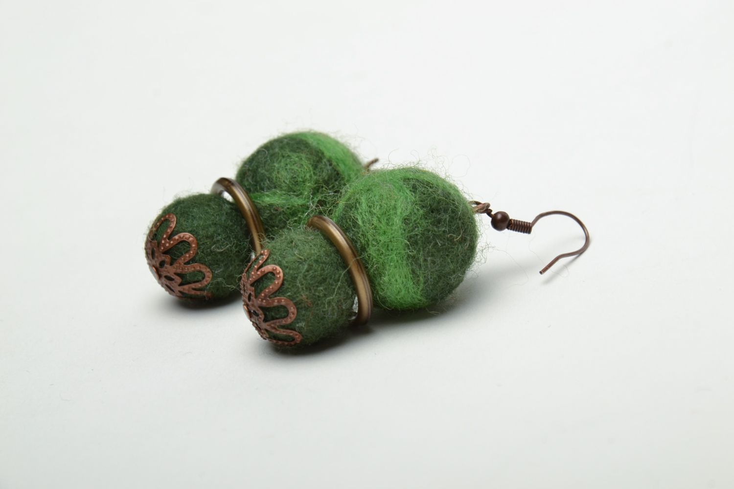 Green wet felted wool earrings photo 4