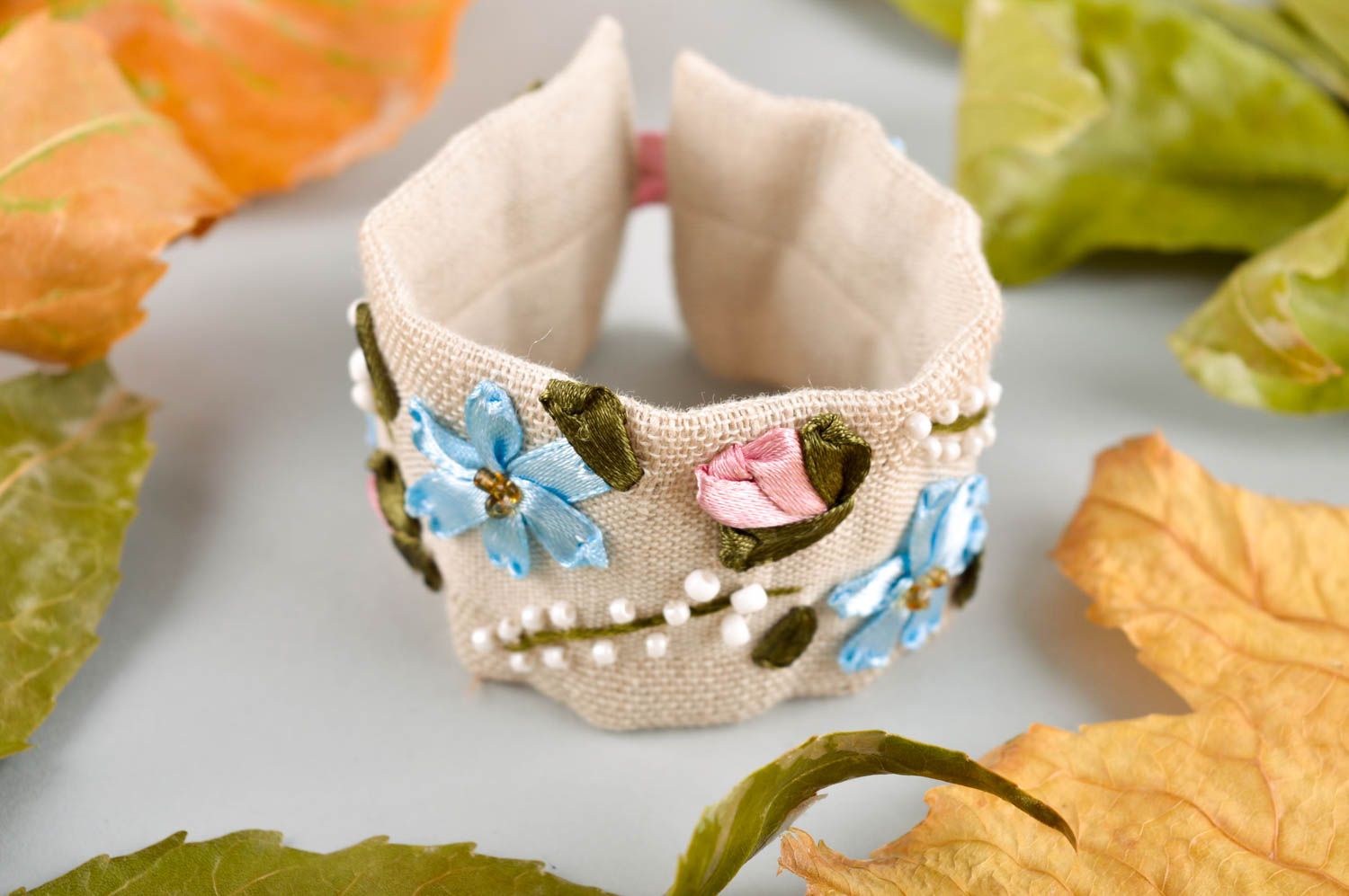 Stoff Armband handmade breites Armband Frauen Schmuck für Frauen mit Blumen foto 1