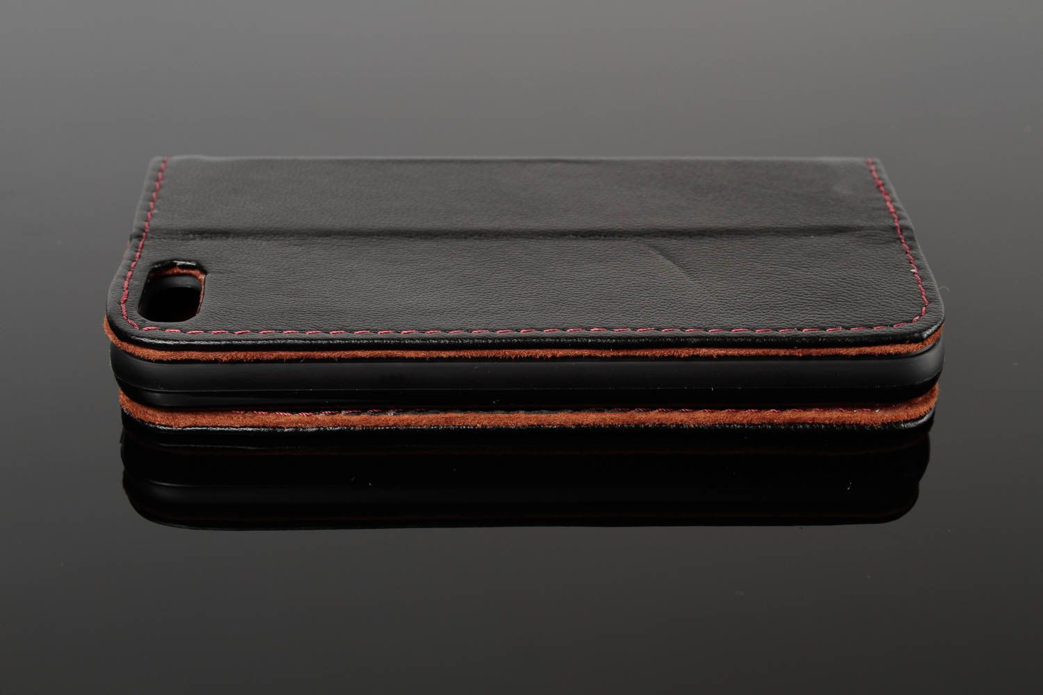 Black handmade leather phone case fashion leather goods handmade gifts photo 3