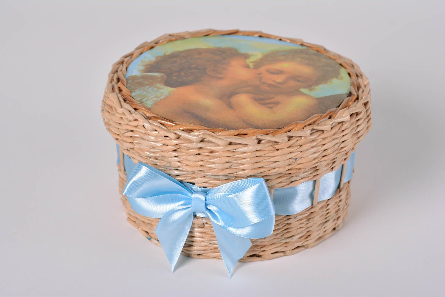 Caja decorativa hecha a mano cesta de mimbre de papel objeto de decoración  foto 2