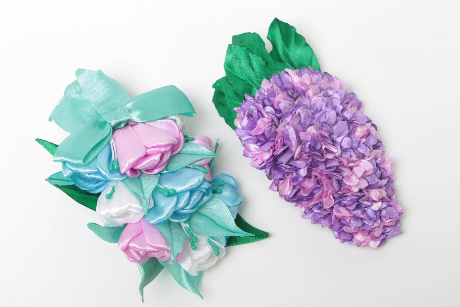Blumen Haarspangen aus Atlas Set 2 Stück handgeschaffen grell für junge Damen foto 3