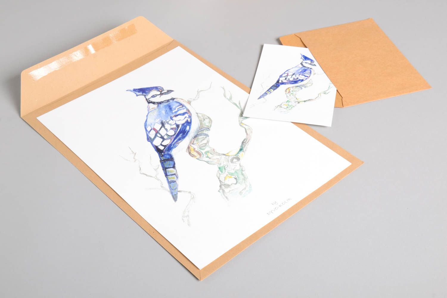 Tableau oiseau bleu Carte de voeux fait main design de créateur Idée cadeau photo 3