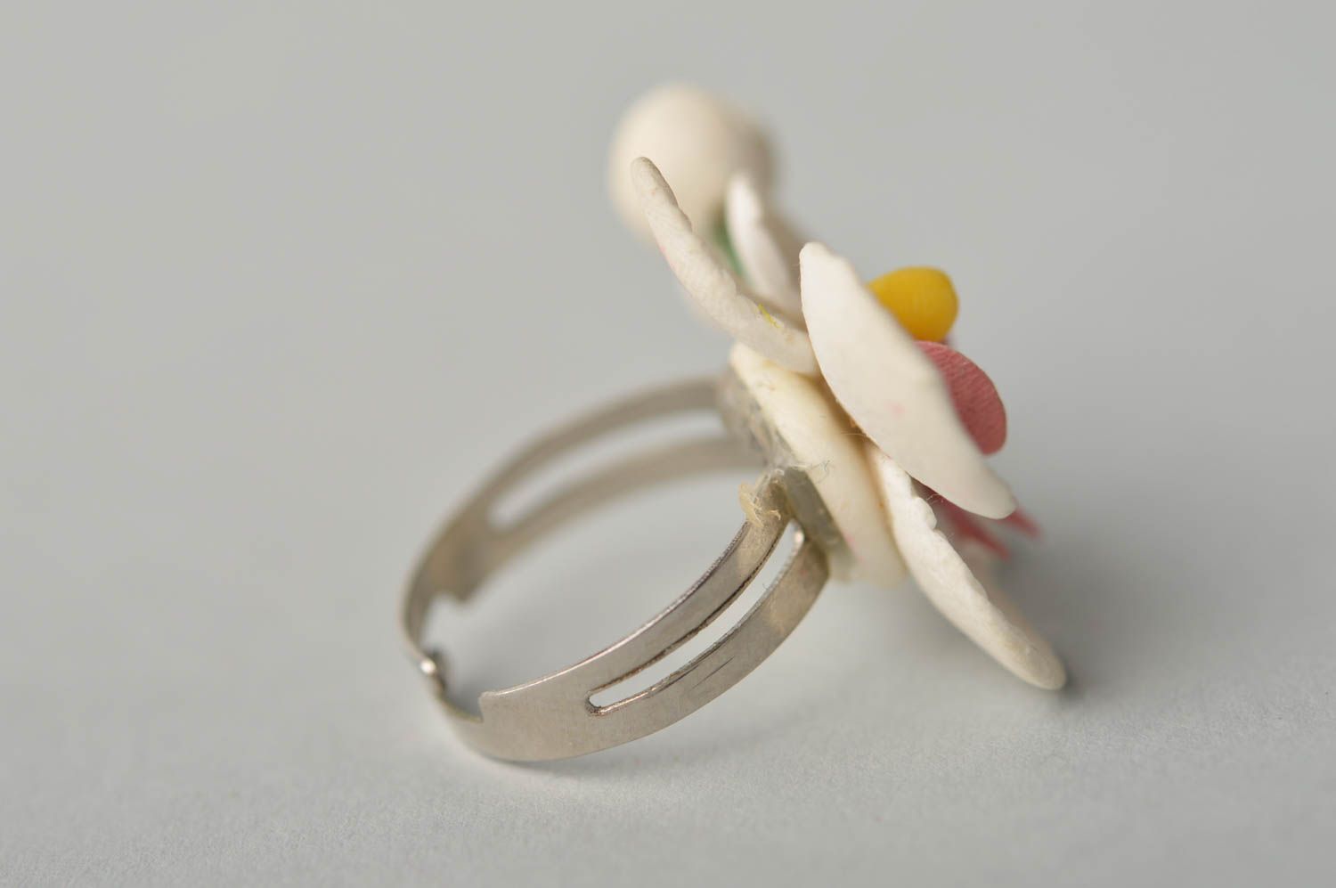Beautiful handmade plastic flower ring metal ring design polymer clay ideas photo 4