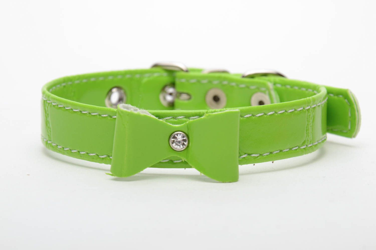 Green leather dog collar photo 3