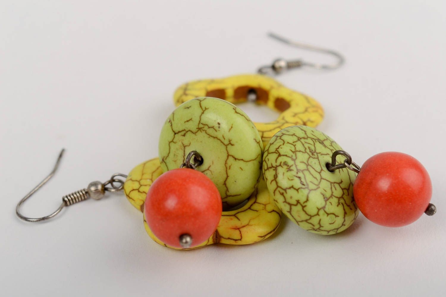 Earrings with howlite stone charms handmade bright female stylish accessory  photo 5