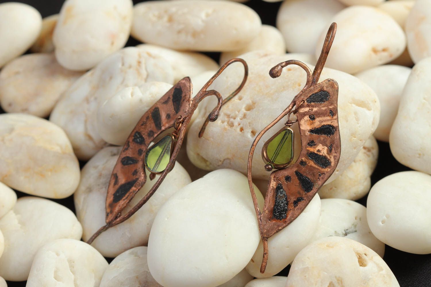 Unusual handmade copper earrings metal earrings glass bead earrings small gifts photo 1