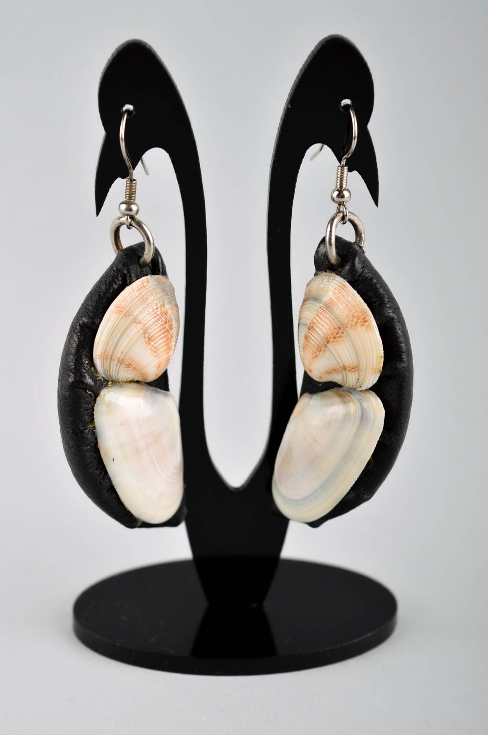 Handmade wooden earrings leather earrings in marine style jewelry designs  photo 2