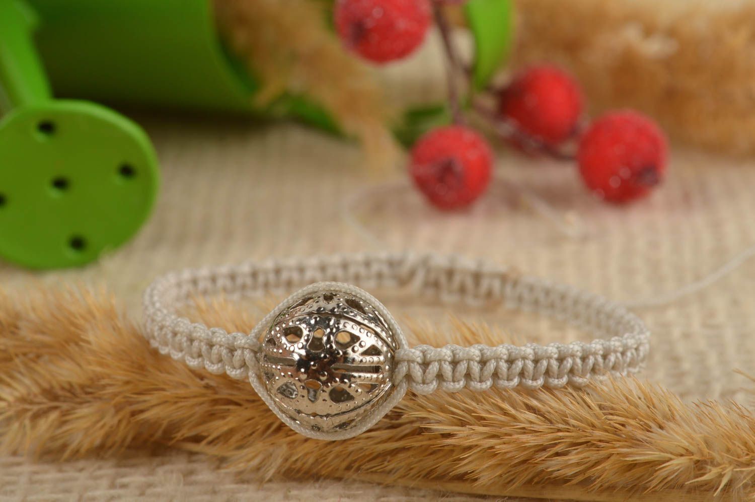 White thin bracelet wrist designer bracelet summer jewelry woven bracelet photo 1