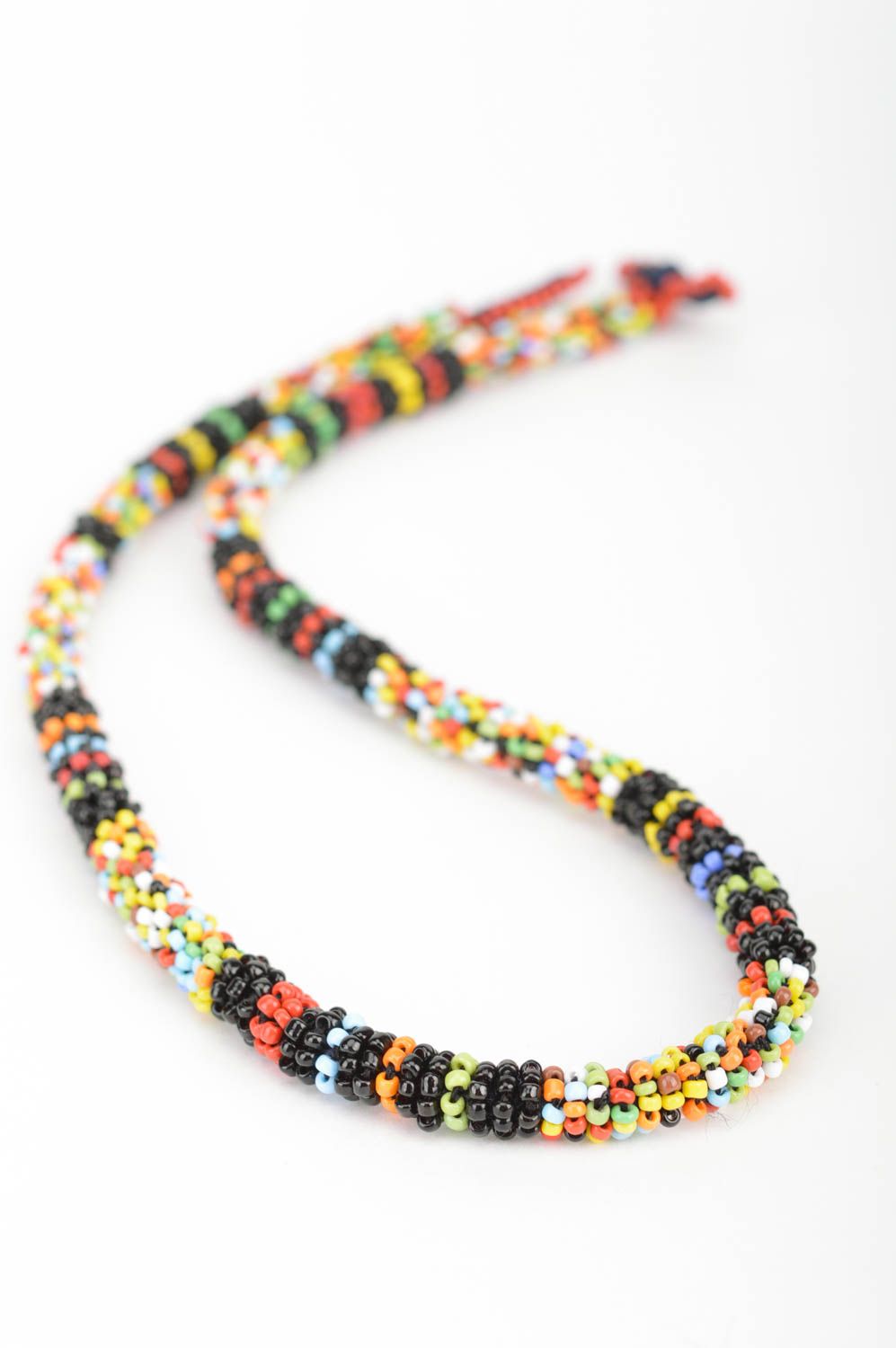 Unusual homemade designer beaded cord necklace woven of Chinese beads photo 3