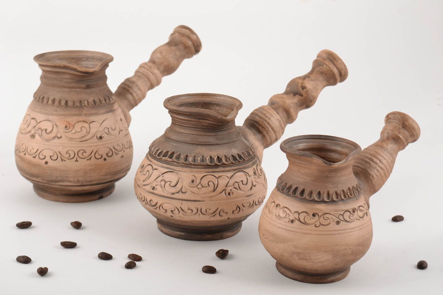 Set of 3 handmade ceramic Turkish coffee cezves coated with silver 500 ml 250 ml photo 1