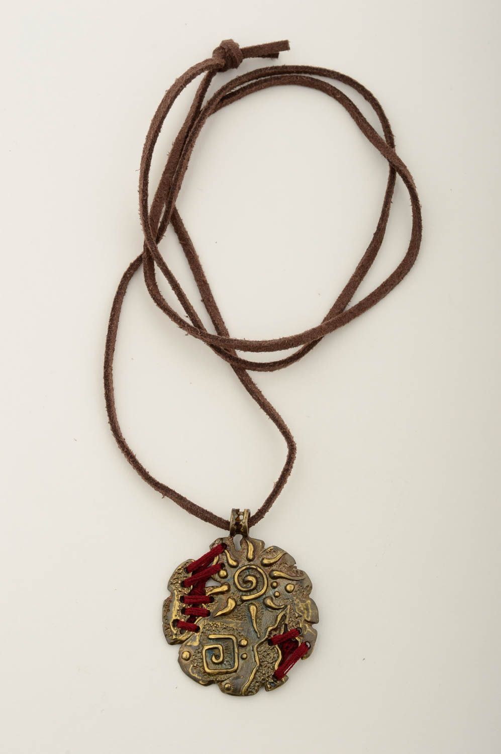 Handmade bronze cute pendant unusual beautiful pendant accessory on lace photo 3