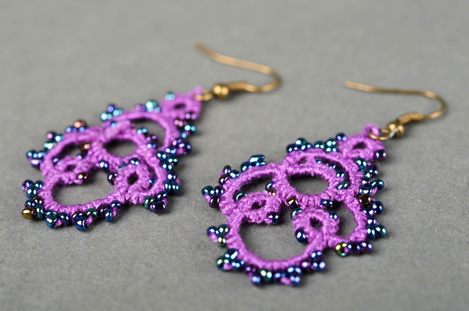 Handmade violet earrings stylish cute jewelry unusual designer accessories photo 2