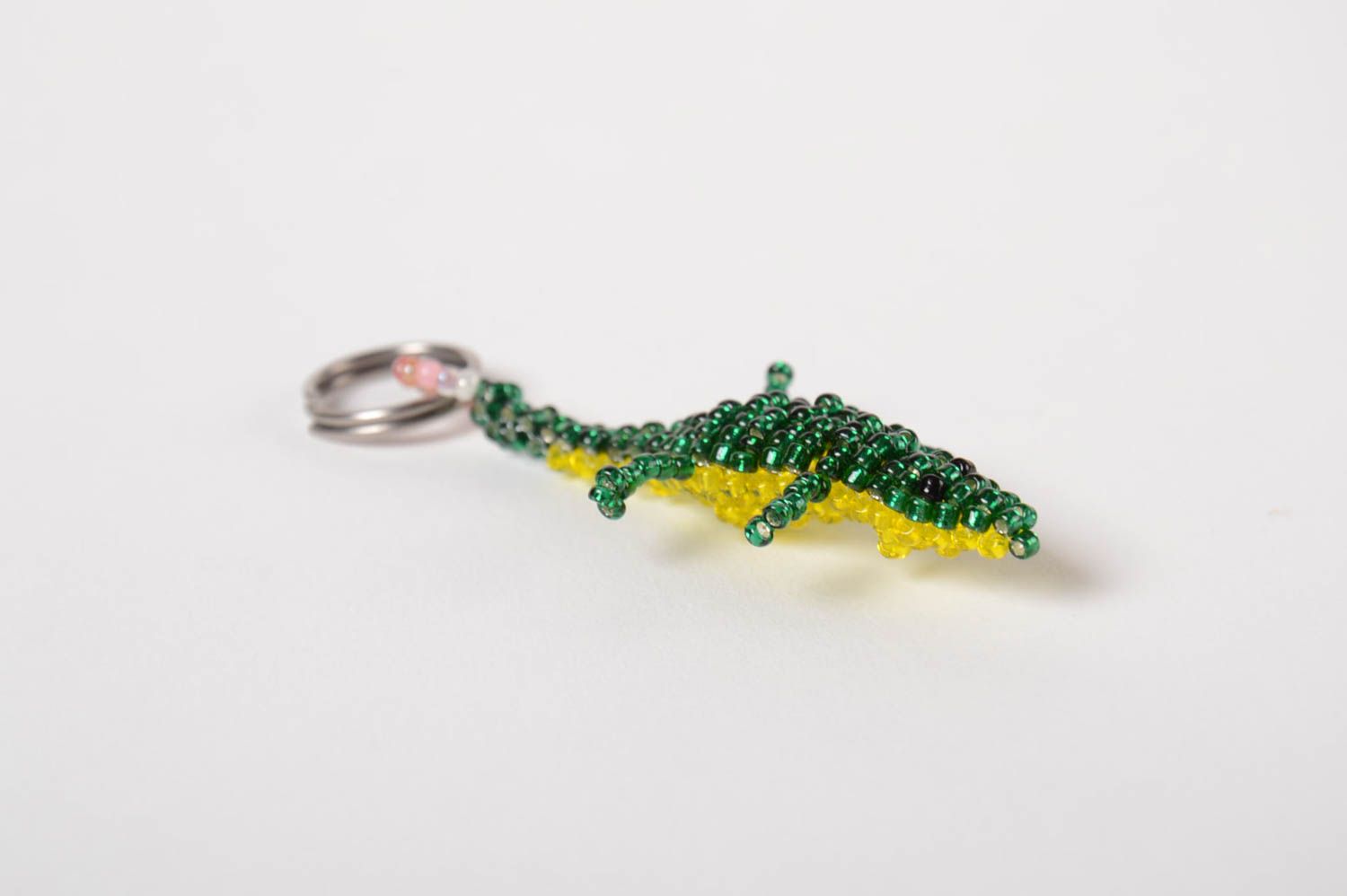 Porte-clés lézard vert en perles de rocaille fait main original accessoire photo 4
