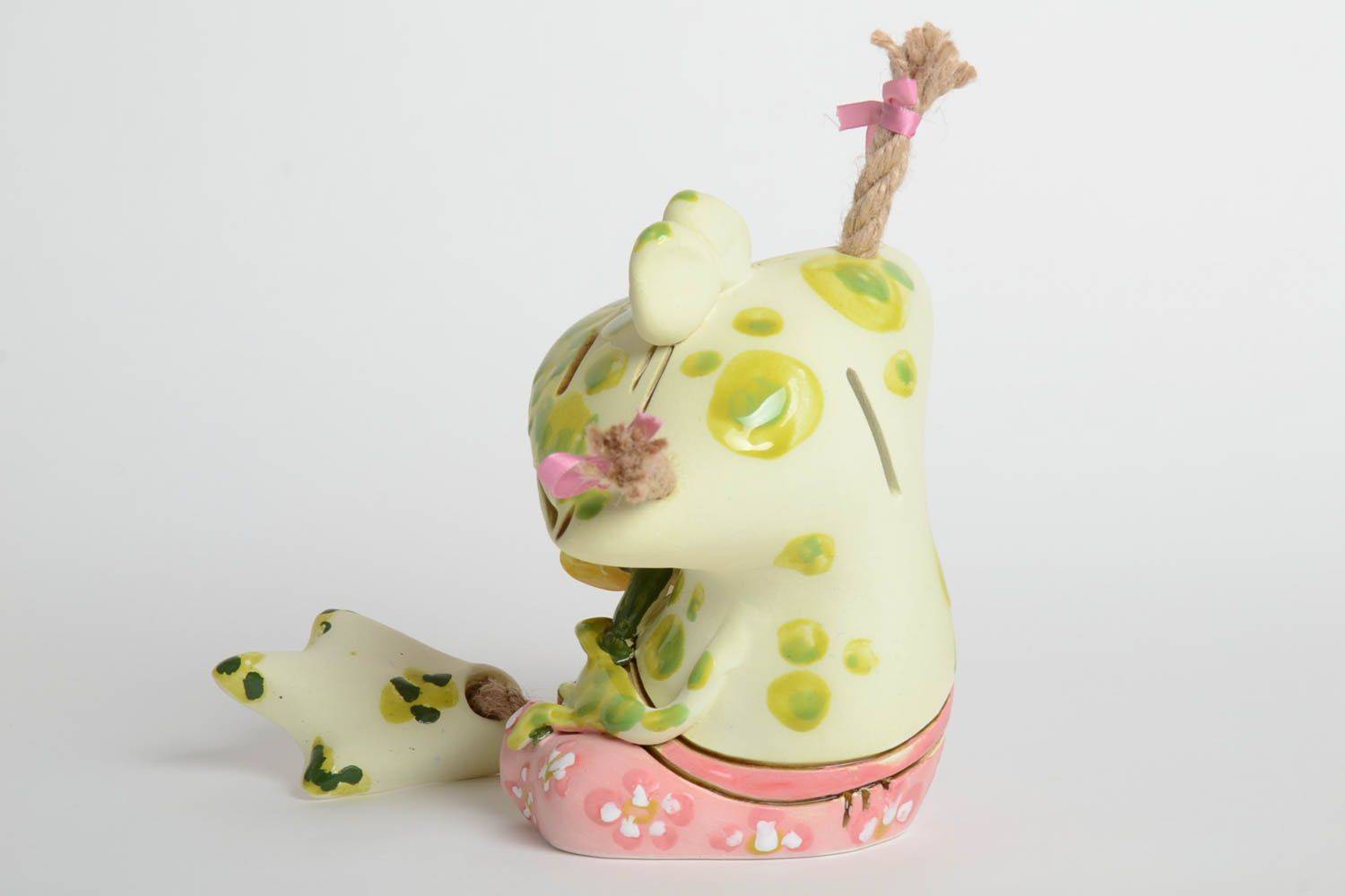 Handmade Keramik Spardose Geschenk für Kinder Haus Deko aus Ton Frosch mit Blume foto 5