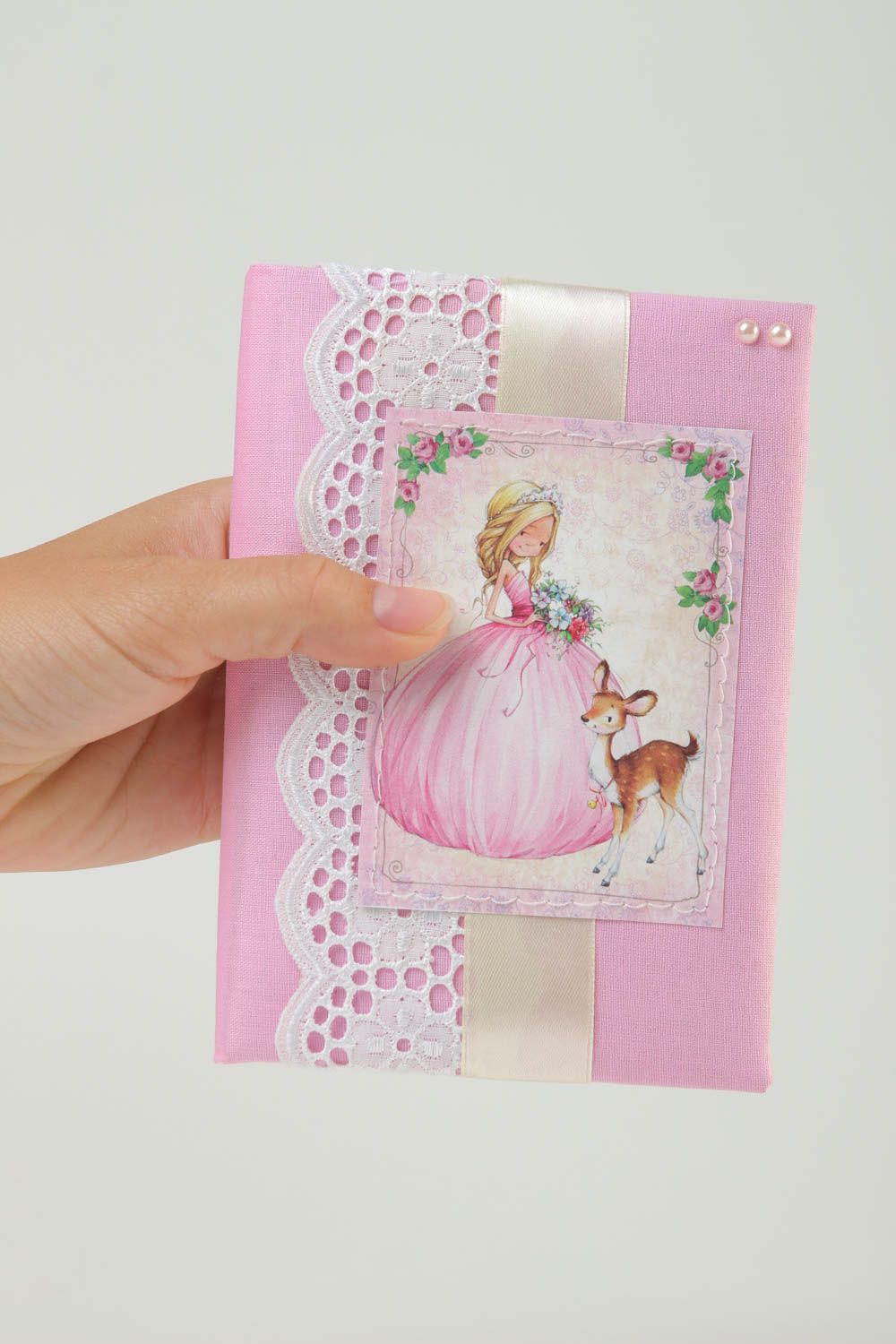 Handmade Notiz Buch Geschenk für Frauen Mode Accessoire mit Stoff Hülle rosa foto 5