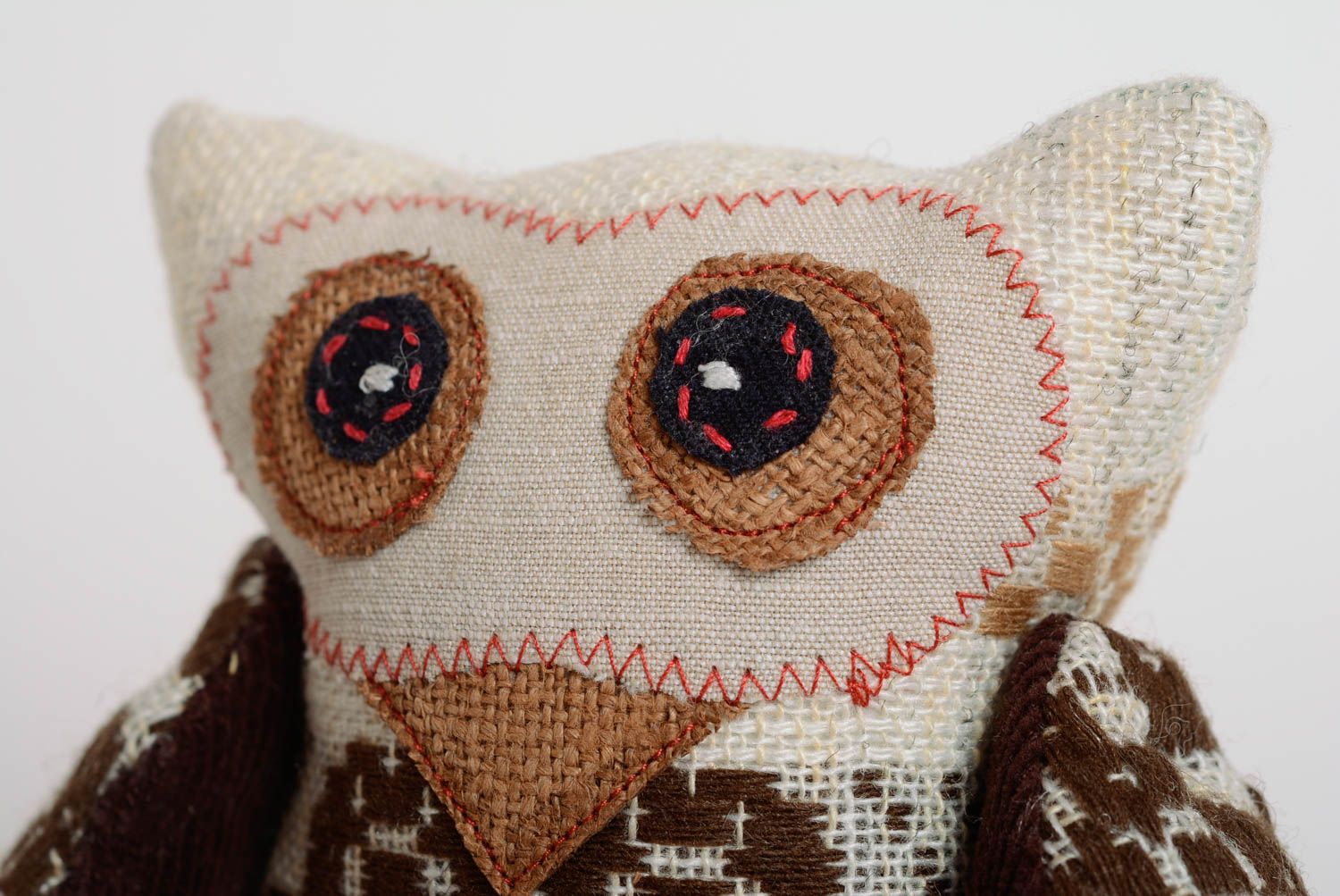 Small beautiful handmade fabric soft toy owl with large paws photo 2