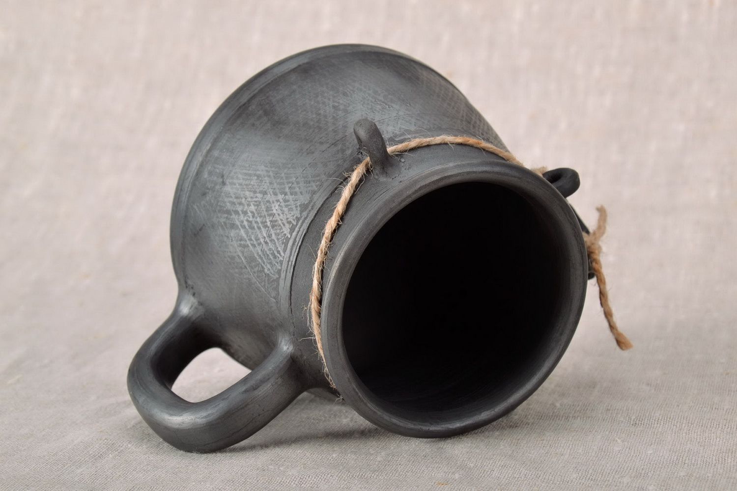 Black smoked large 15 oz clay coffee cup with handle  photo 2