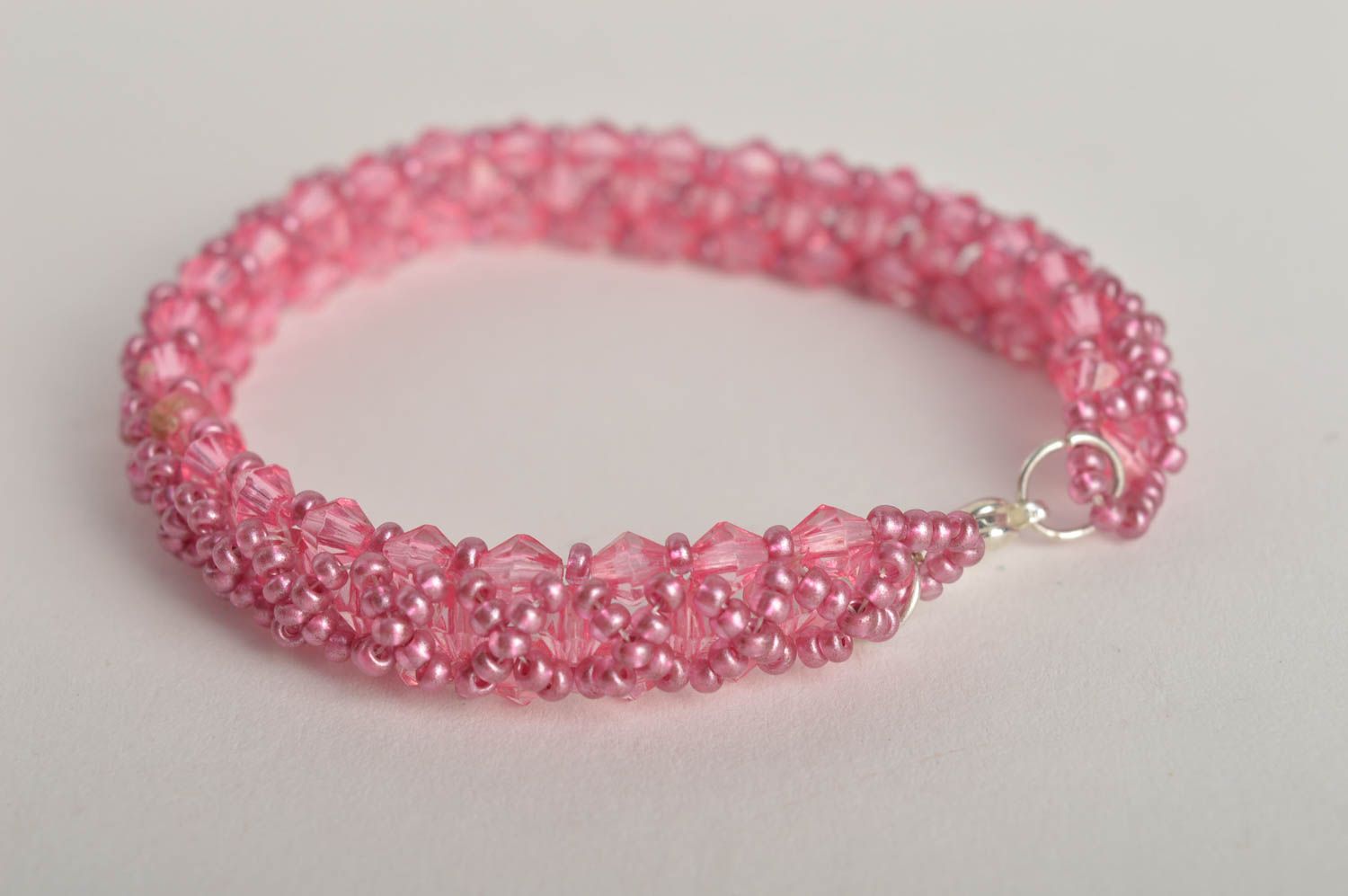 Handmade pink beaded bracelet unusual elegant bracelet trendy accessory photo 4