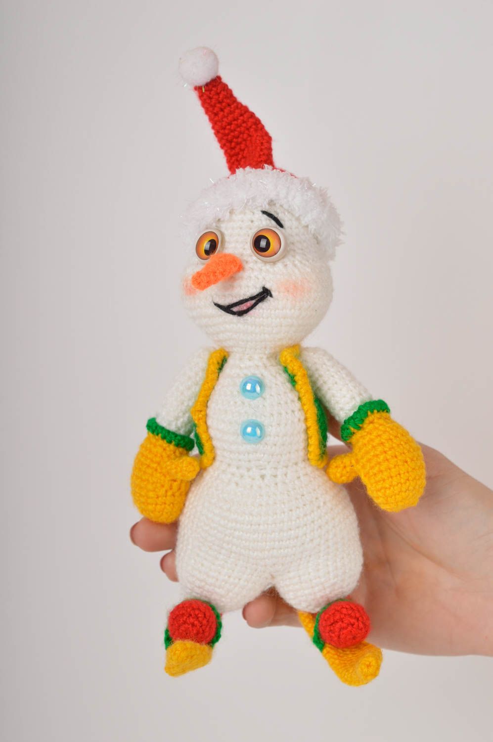 Peluche bonhomme de neige Jouet fait main de Noël tricoté Cadeau enfant photo 2
