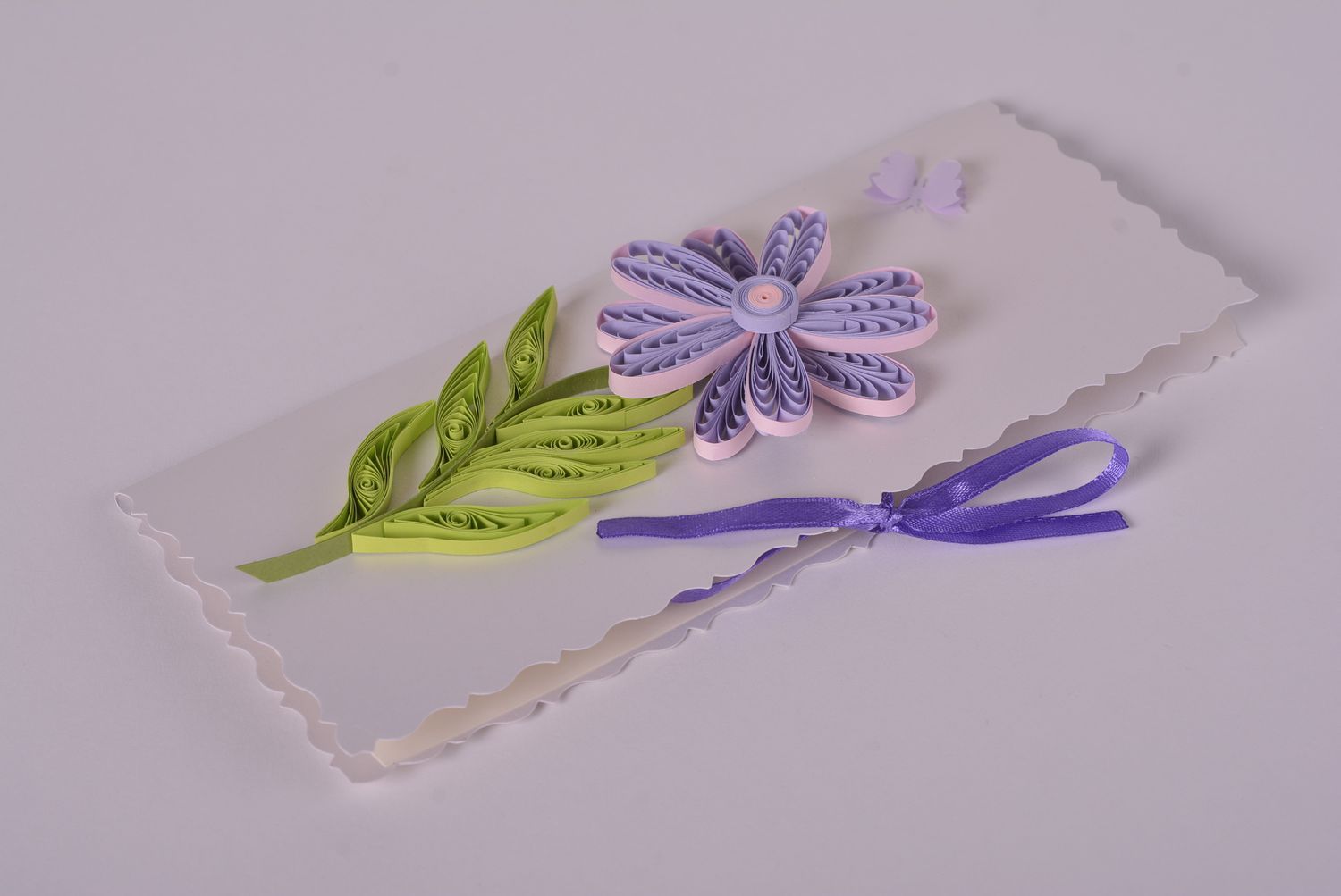 Carte de voeux fait main rectangulaire avec fleur violette Cadeau original photo 2