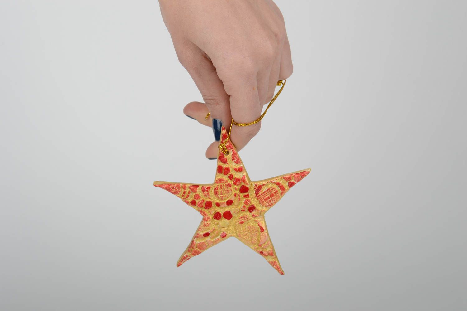Игрушка на елку хэнд мэйд декор для дома игрушка из глины Рождественская звезда фото 2